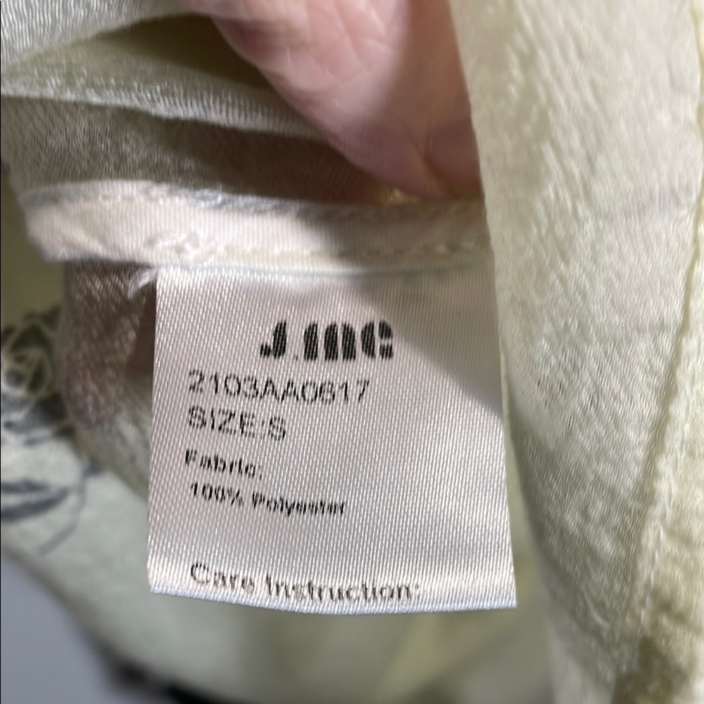 J.ING Bow Tie Blouse Cream Floral Pearl Button Romantic Office Top Small - Picture 9 of 14